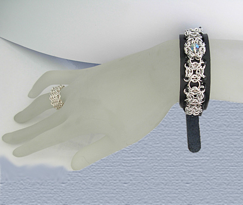 leather & metal celtic lace bracelet on hand